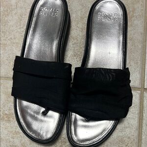 Donald J. Pliner Black and Silver Ruched Sandals